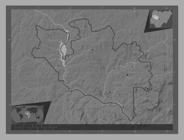 Нигер Штат Нигерия Карта Рельефа Билевела Озерами Реками Места Расположения — стоковое фото
