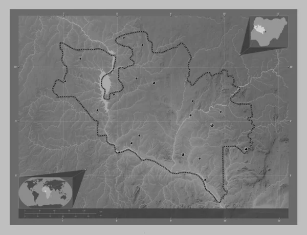 Niger Stato Della Nigeria Mappa Elevazione Scala Grigi Con Laghi — Foto Stock