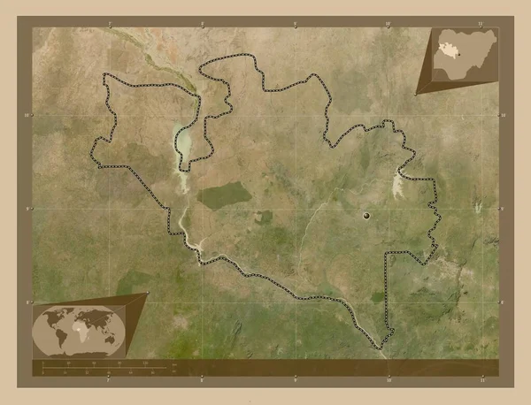 Нігер Штат Нігерія Супутникова Карта Низькою Роздільною Здатністю Кутові Допоміжні — стокове фото