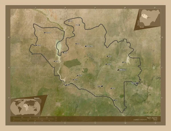 Νίγηρας Πολιτεία Της Νιγηρίας Δορυφορικός Χάρτης Χαμηλής Ανάλυσης Τοποθεσίες Και — Φωτογραφία Αρχείου