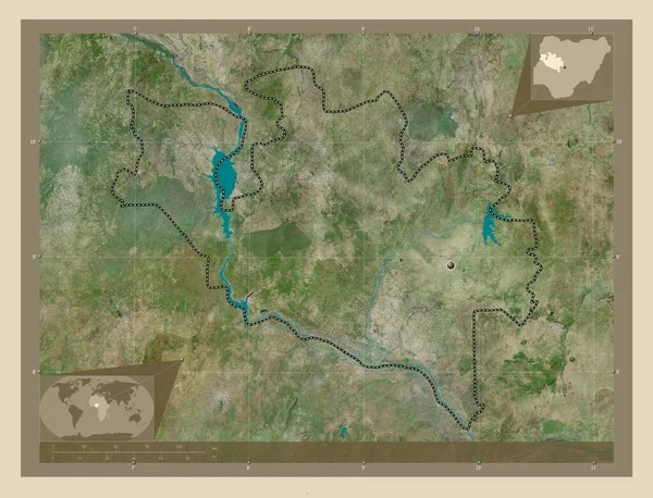 Nijer Nijerya Eyaleti Yüksek Çözünürlüklü Uydu Köşedeki Yedek Konum Haritaları — Stok fotoğraf