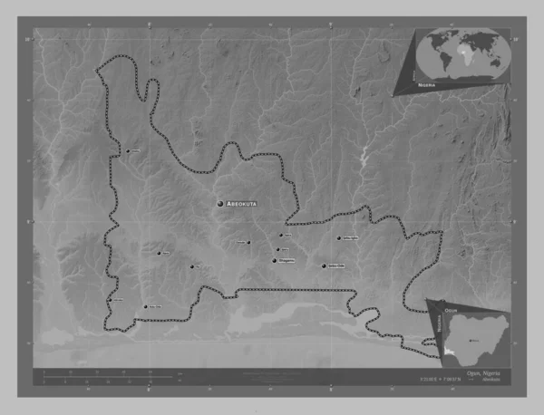 Огун Штат Нігерія Граймасштабна Мапа Висот Озерами Річками Місця Розташування — стокове фото