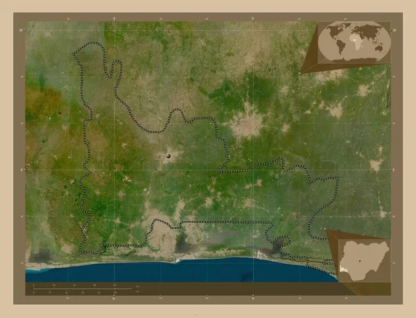 Ogun Nigéria Állam Kis Felbontású Műholdas Térkép Saroktérképek Kiegészítő Helymeghatározási — Stock Fotó
