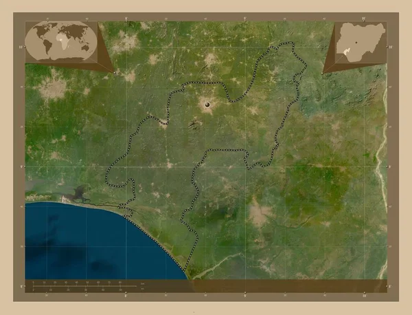 Ondo Πολιτεία Της Νιγηρίας Δορυφορικός Χάρτης Χαμηλής Ανάλυσης Γωνιακοί Χάρτες — Φωτογραφία Αρχείου