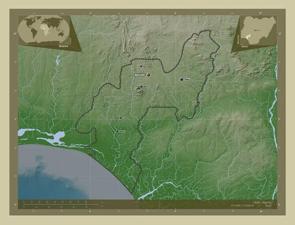 Ондо Штат Нигерия Карта Высоты Окрашенная Вики Стиле Озерами Реками — стоковое фото