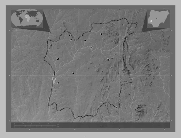 Осун Штат Нигерия Карта Высот Оттенках Серого Озерами Реками Места — стоковое фото