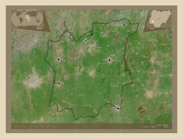 Osun Staat Nigeria Satellietkaart Met Hoge Resolutie Locaties Namen Van — Stockfoto