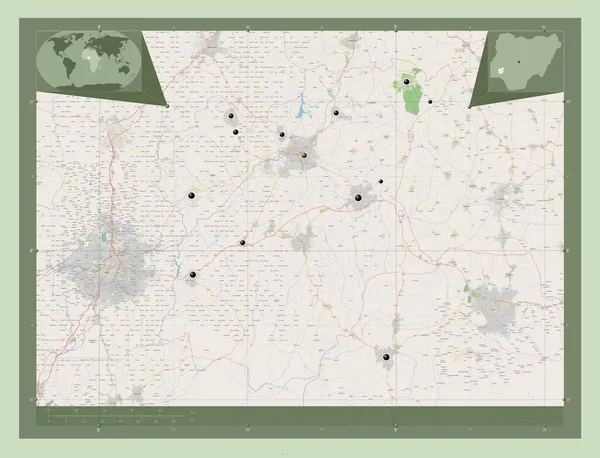 オサン ナイジェリアの州 ストリートマップを開く 地域の主要都市の場所 コーナー補助位置図 — ストック写真