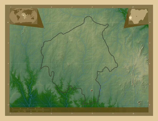 Ойо Штат Нигерия Цветная Карта Высоты Озерами Реками Вспомогательные Карты — стоковое фото
