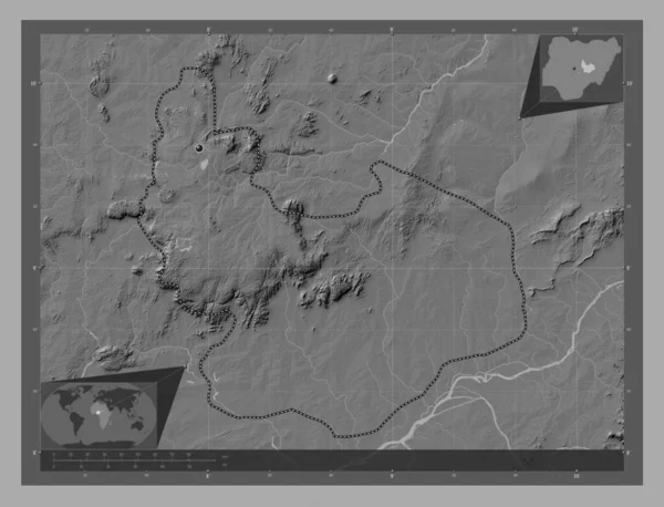 Plateau State Nigeria Bilevel Elevation Map Lakes Rivers Corner Auxiliary — Stock Photo, Image