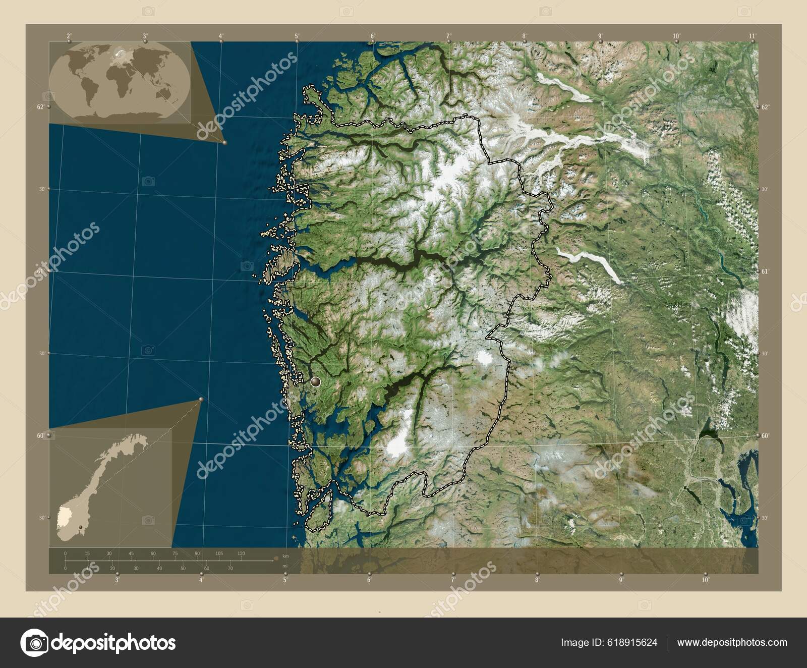 Вестленд Графство Норвегия Спутниковая Карта Высокого Разрешения.