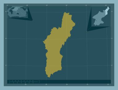 Hamgyong-bukto, Kuzey Kore eyaleti. Katı renk şekli. Köşedeki yedek konum haritaları