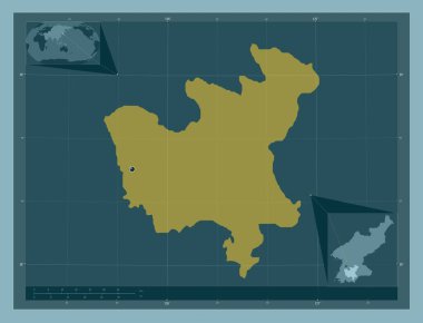 Hwanghae-bukto, Kuzey Kore vilayeti. Katı renk şekli. Köşedeki yedek konum haritaları