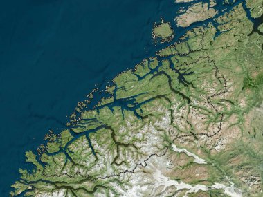 Mre og Romsdal, Norveç Bölgesi. Yüksek çözünürlüklü uydu haritası