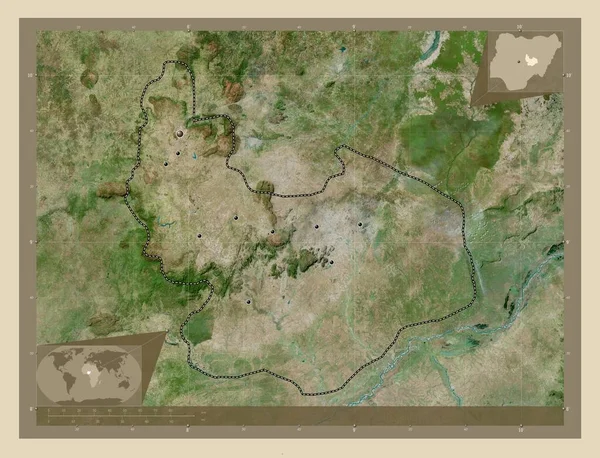Plateau Estado Nigeria Mapa Satelital Alta Resolución Ubicaciones Las Principales — Foto de Stock