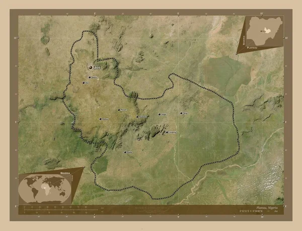 Plateau Stato Della Nigeria Mappa Satellitare Bassa Risoluzione Località Nomi — Foto Stock