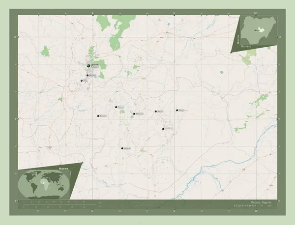Plateau Stan Nigeria Otwórz Mapę Ulic Lokalizacje Nazwy Głównych Miast — Zdjęcie stockowe