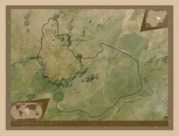 Plateau Estado Nigeria Mapa Satelital Baja Resolución Ubicaciones Las Principales —  Fotos de Stock