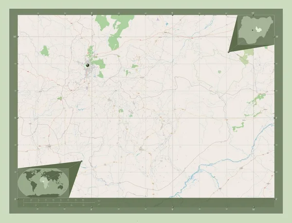Plateau Stan Nigeria Otwórz Mapę Ulic Pomocnicze Mapy Położenia Narożnika — Zdjęcie stockowe