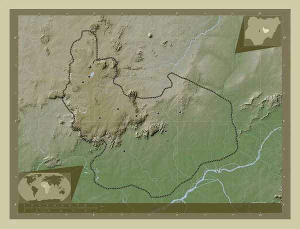 Plateau Stan Nigeria Mapa Wzniesień Kolorowa Stylu Wiki Jeziorami Rzekami — Zdjęcie stockowe