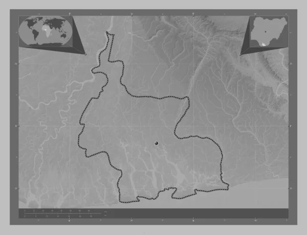 Rivers State Nigeria Grayscale Elevation Map Lakes Rivers Corner Auxiliary — Stock Photo, Image
