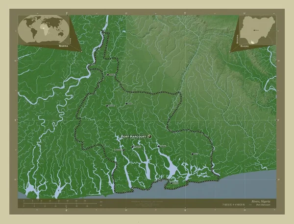 Ποτάμια Πολιτεία Της Νιγηρίας Υψόμετρο Χάρτη Χρωματισμένο Στυλ Wiki Λίμνες — Φωτογραφία Αρχείου