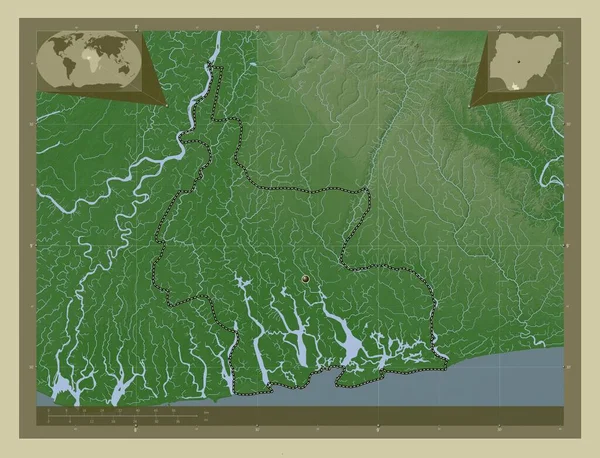 Ποτάμια Πολιτεία Της Νιγηρίας Υψόμετρο Χάρτη Χρωματισμένο Στυλ Wiki Λίμνες — Φωτογραφία Αρχείου