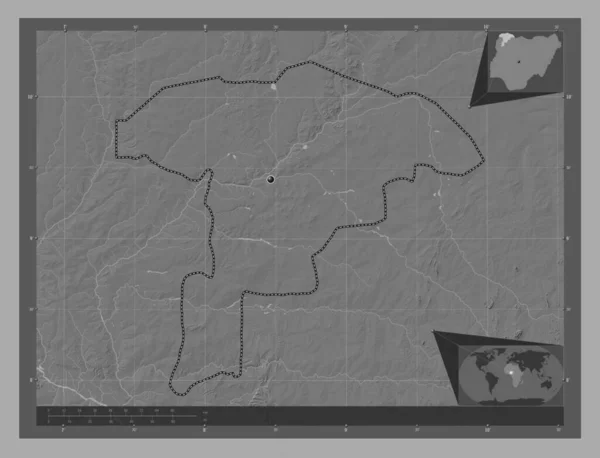 Sokoto State Nigeria Bilevel Elevation Map Lakes Rivers Corner Auxiliary — Stock Photo, Image