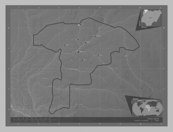 Sokoto Estado Nigéria Mapa Elevação Escala Cinza Com Lagos Rios — Fotografia de Stock