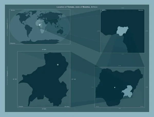 Taraba Delstaten Nigeria Diagram Som Visar Regionens Läge Storskaliga Kartor — Stockfoto