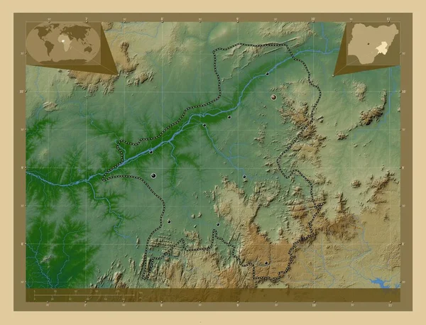 Тараба Штат Нігерія Кольорові Карти Висот Озерами Річками Розташування Великих — стокове фото