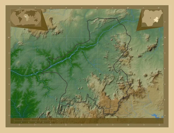 Тараба Штат Нігерія Кольорові Карти Висот Озерами Річками Кутові Допоміжні — стокове фото
