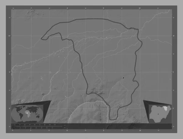 Йобе Штат Нігерія Білевелівська Карта Висот Озерами Річками Кутові Допоміжні — стокове фото