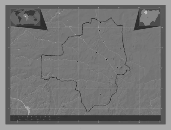 Замфара Штат Нигерия Карта Рельефа Билевела Озерами Реками Места Расположения — стоковое фото