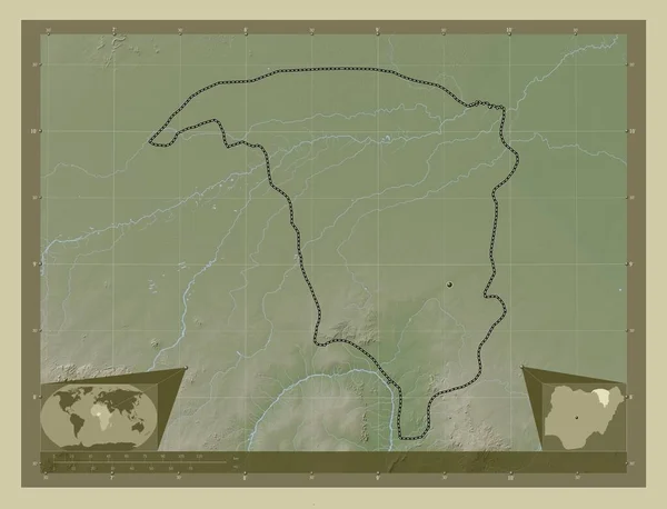 Йобе Штат Нігерія Висота Карти Забарвлена Вікі Стилі Озерами Річками — стокове фото