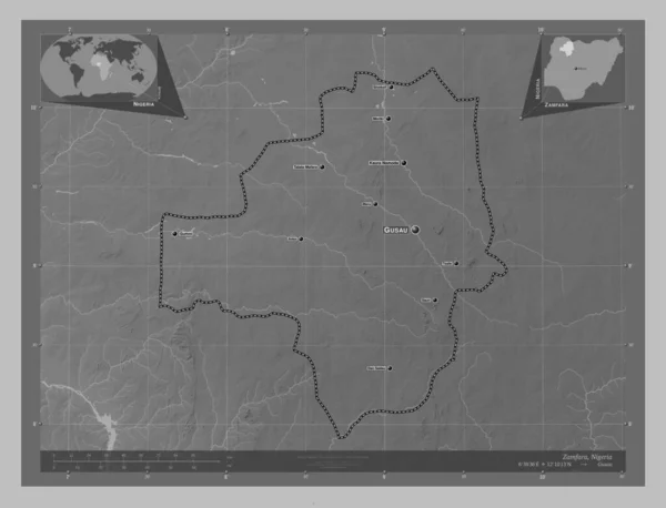 Zamfara Stato Della Nigeria Mappa Elevazione Scala Grigi Con Laghi — Foto Stock
