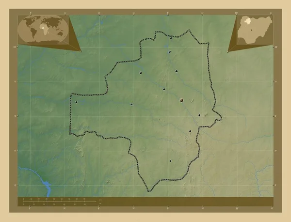 Замфара Штат Нигерия Цветная Карта Высоты Озерами Реками Места Расположения — стоковое фото