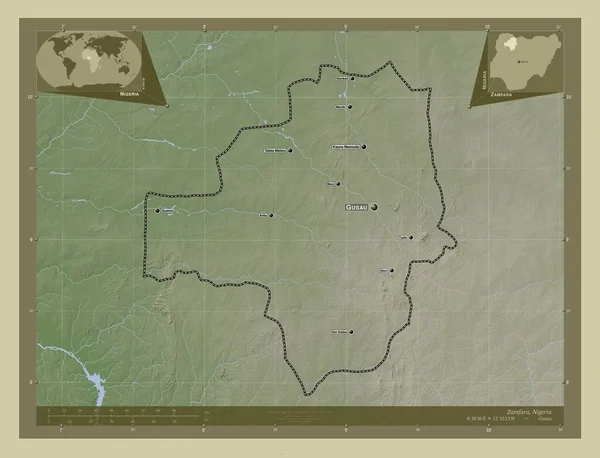 Zamfara Stát Nigérie Zdvihová Mapa Zbarvená Stylu Wiki Jezery Řekami — Stock fotografie