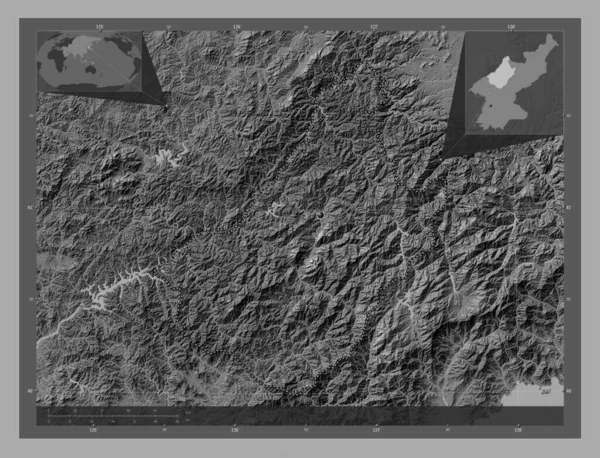 Чагандо Провінція Північна Корея Білевелівська Карта Висот Озерами Річками Кутові — стокове фото