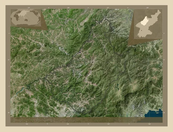 Chagang Província Coreia Norte Mapa Satélite Alta Resolução Locais Das — Fotografia de Stock