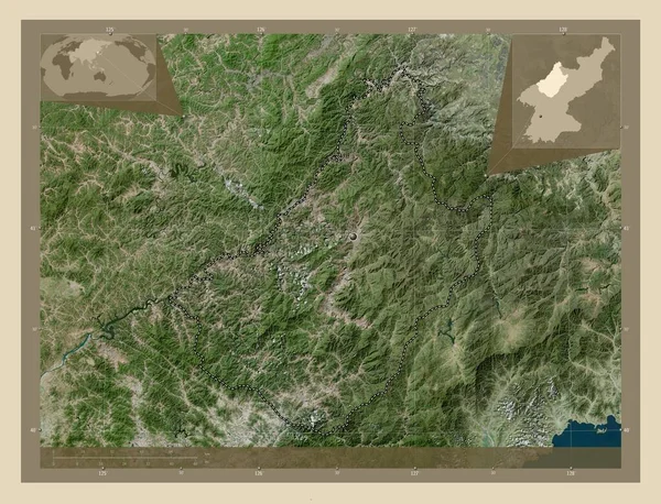 朝鲜查甘多省查甘多高分辨率卫星地图 角辅助位置图 — 图库照片