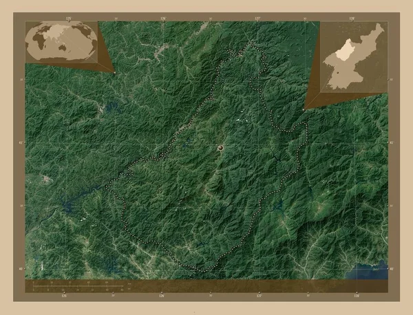 北朝鮮の省 チャガンド 低解像度衛星地図 コーナー補助位置図 — ストック写真