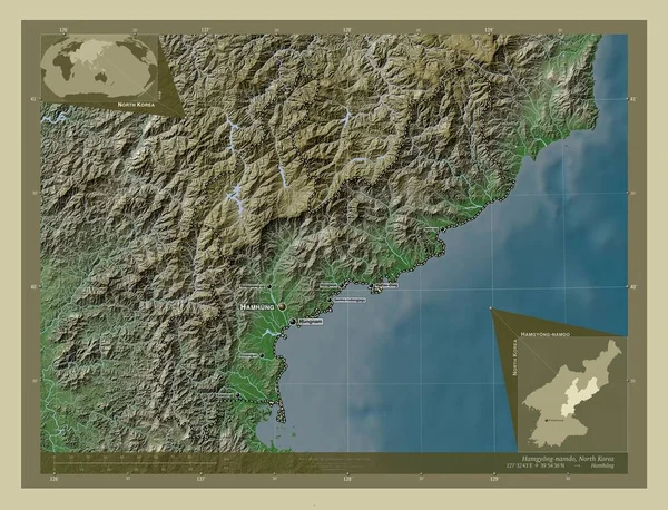 Hamgyong Namdo Provincia Corea Del Norte Mapa Elevación Coloreado Estilo —  Fotos de Stock