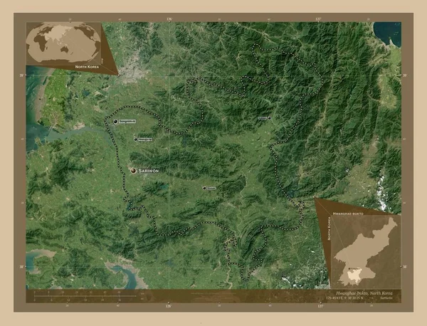 Хванхэ Букто Провинция Северная Корея Карта Спутника Низкого Разрешения Места — стоковое фото