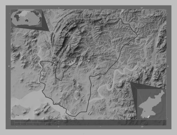 Каесон Особливий Адміністративний Регіон Північної Кореї Граймасштабна Мапа Висот Озерами — стокове фото