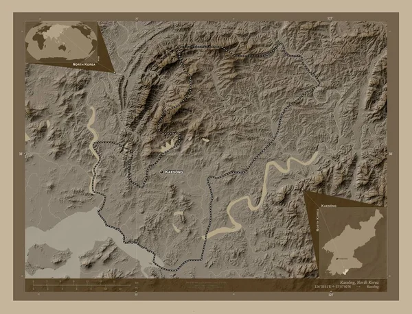Kaesong Special Administrative Region North Korea Elevation Map Colored Sepia — Stock Photo, Image