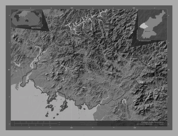 Yongan Bukto Province Corée Nord Carte Altitude Bilevel Avec Lacs — Photo