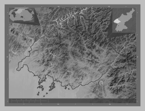 Yongan Bukto Provinsen Nordkorea Grayscale Höjdkarta Med Sjöar Och Floder — Stockfoto