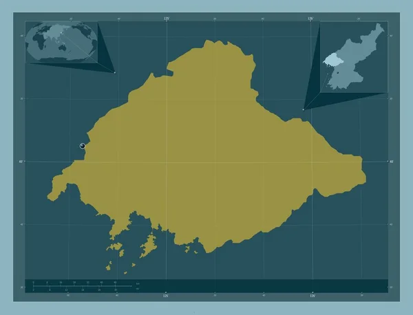 北朝鮮の省 Yongan Bukto しっかりした色の形 コーナー補助位置図 — ストック写真