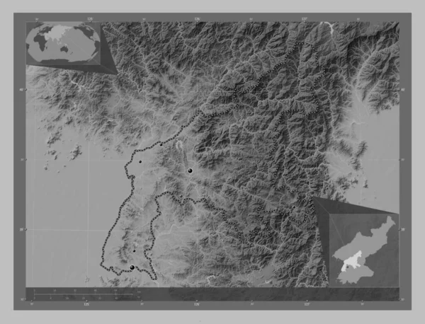 Yongan Namdo Provinsen Nordkorea Grayscale Höjdkarta Med Sjöar Och Floder — Stockfoto